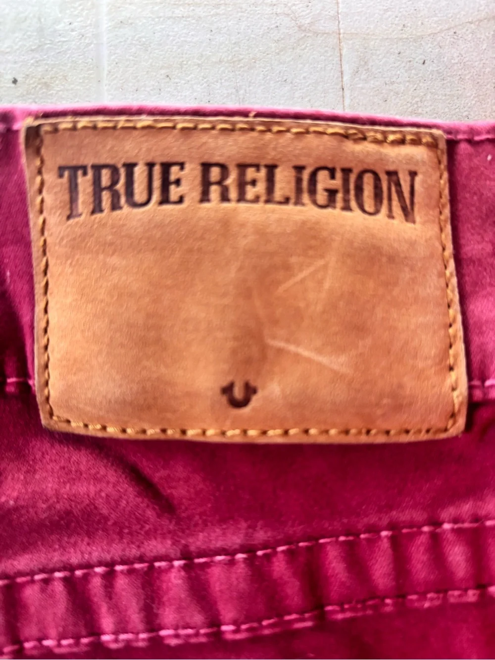 True Religion Men's Burgundy Slim Straight Jeans